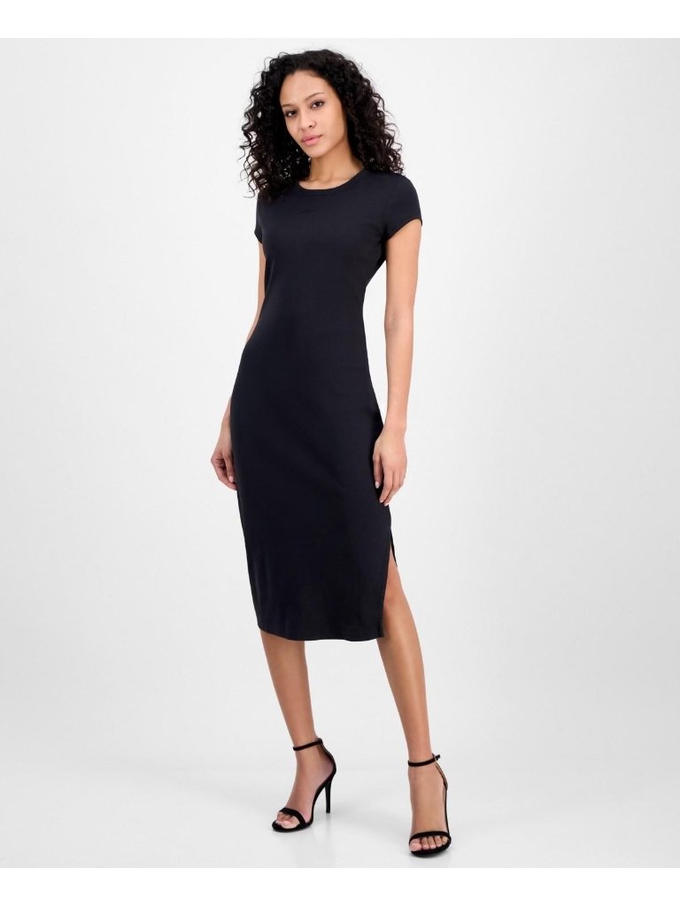 Boss Dress Size M Off-Black Ribbed Open Back Midi Dress Bodycon Cutout Msrp $118